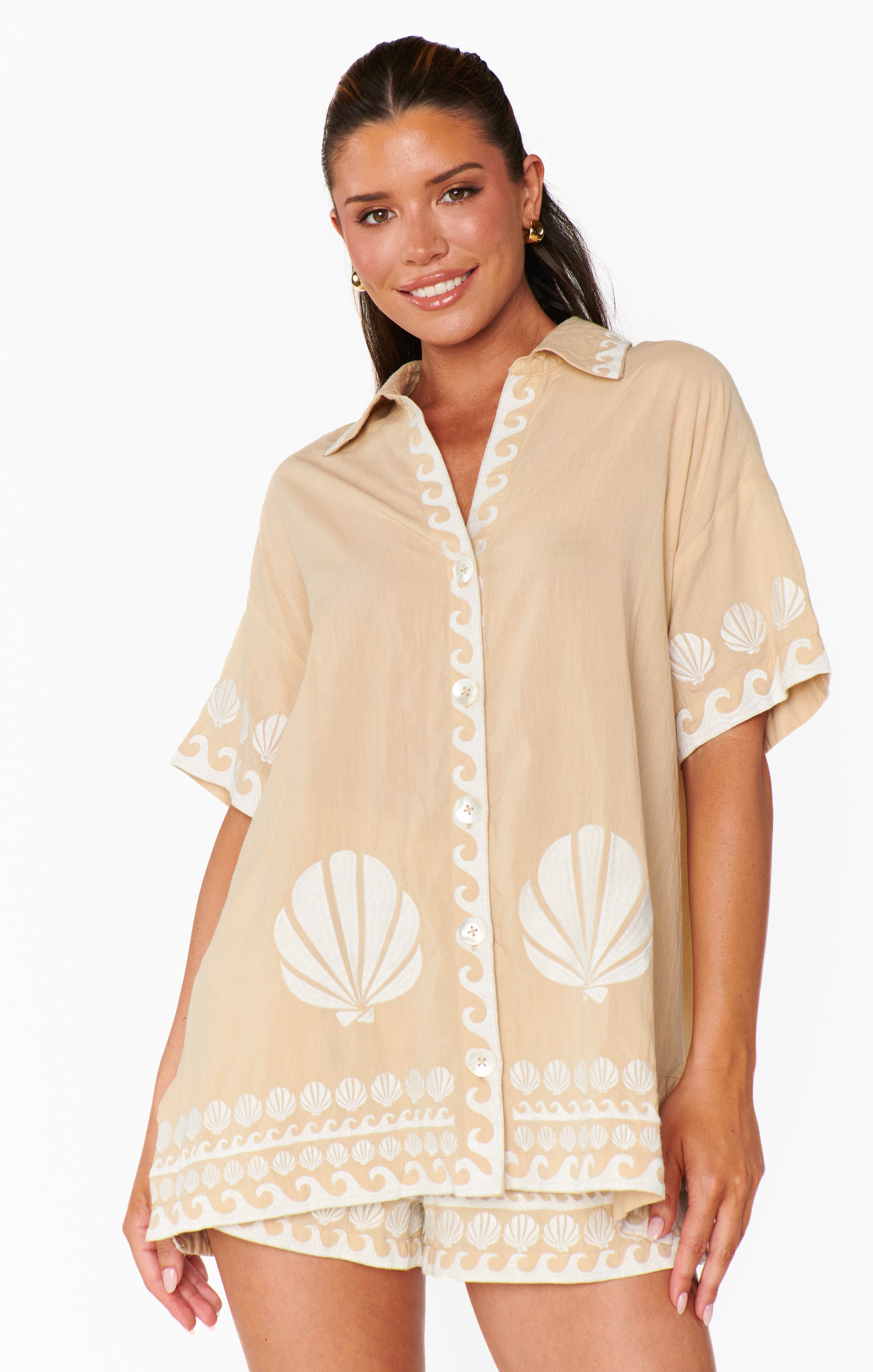 Show Me Your Mumu Parker Button Down Latte Capri Shells*March PRE-ORDER*