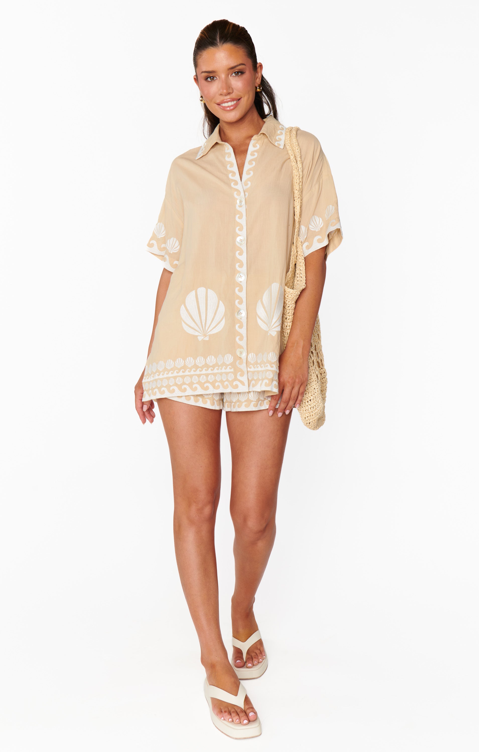 Show Me Your Mumu Parker Button Down Latte Capri Shells*March PRE-ORDER*