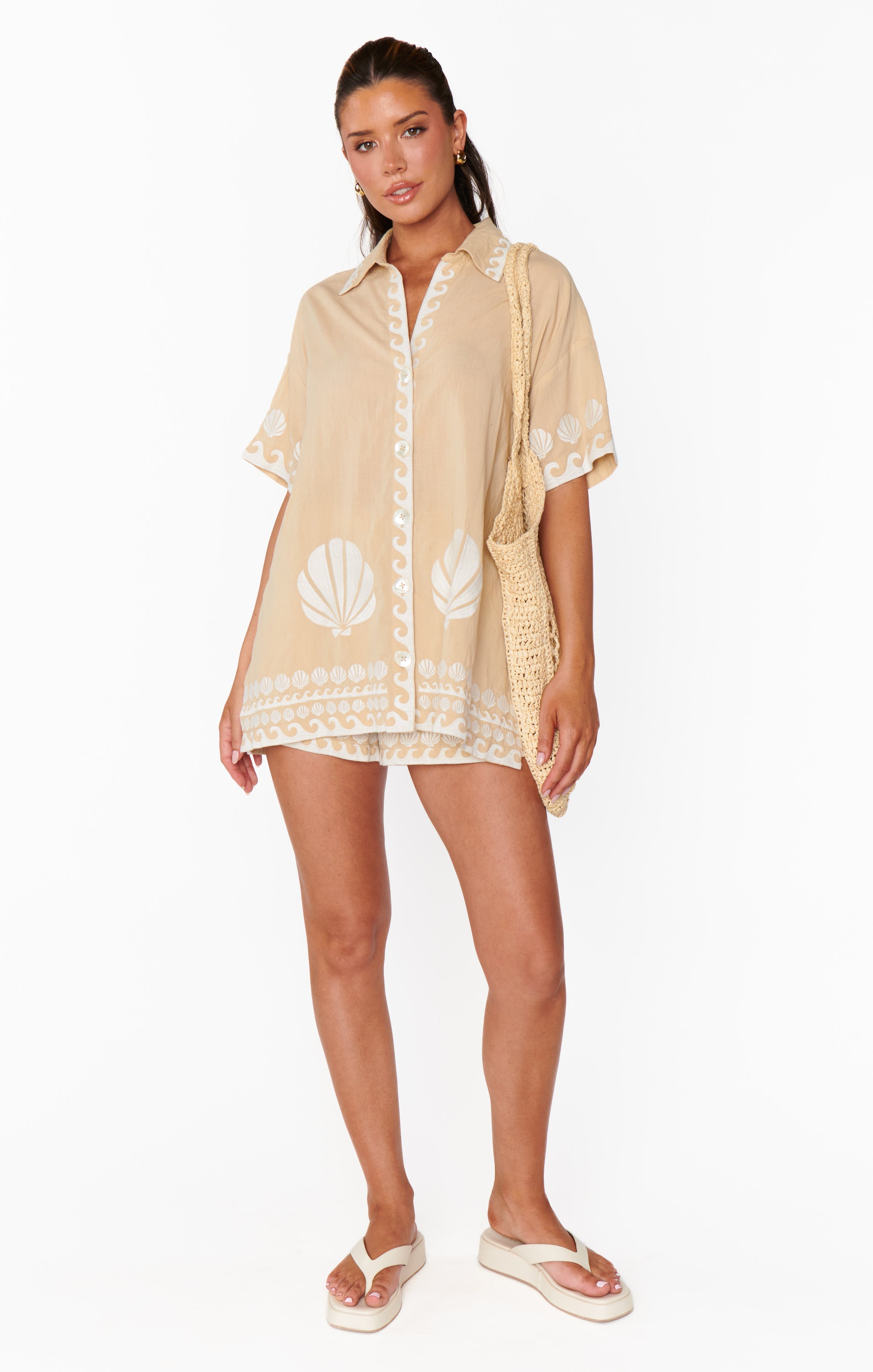 Show Me Your Mumu Parker Button Down Latte Capri Shells*March PRE-ORDER*