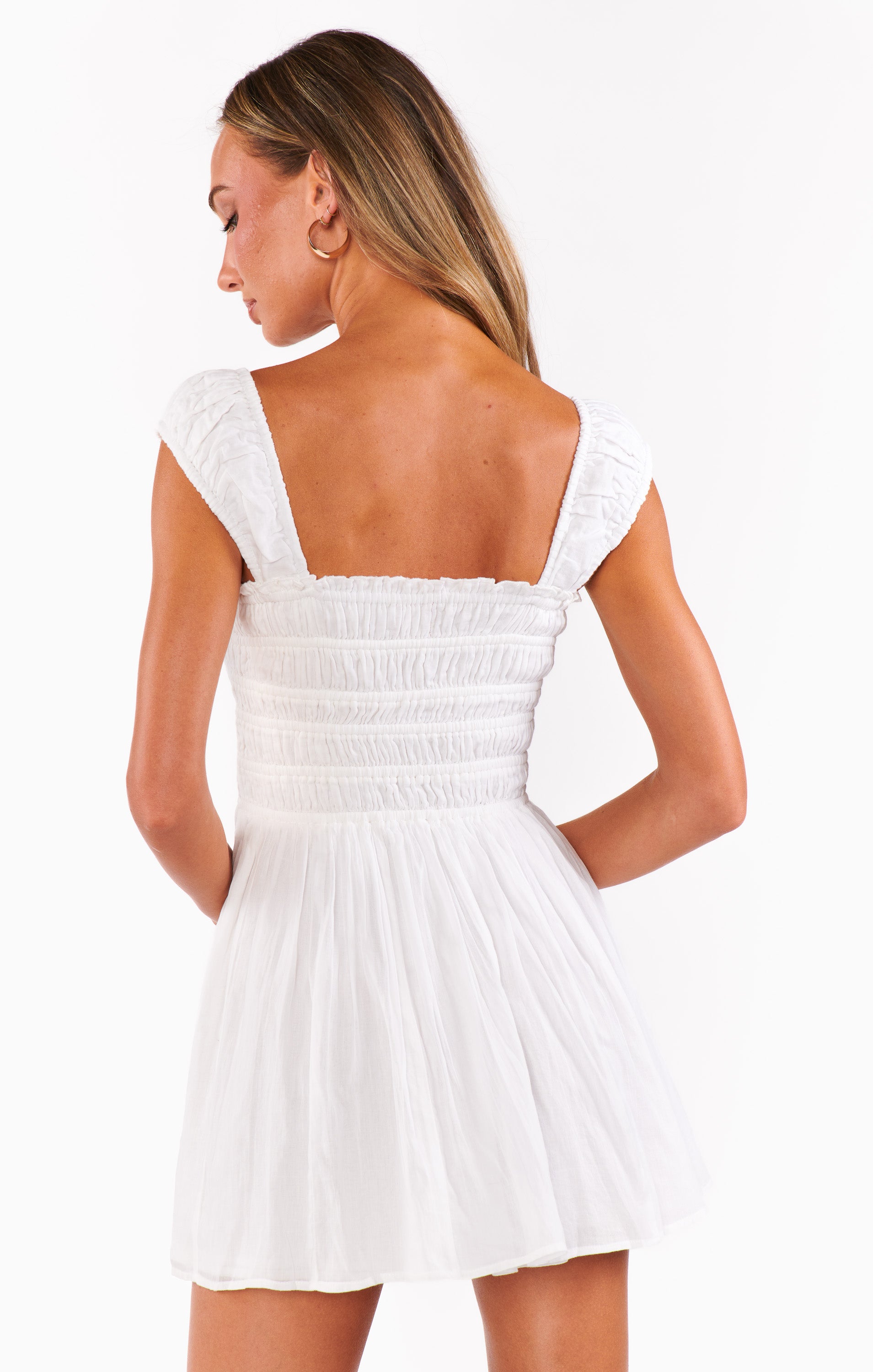 Show Me Your Mumu Mabel Mini Dress White Voile with Black Bows