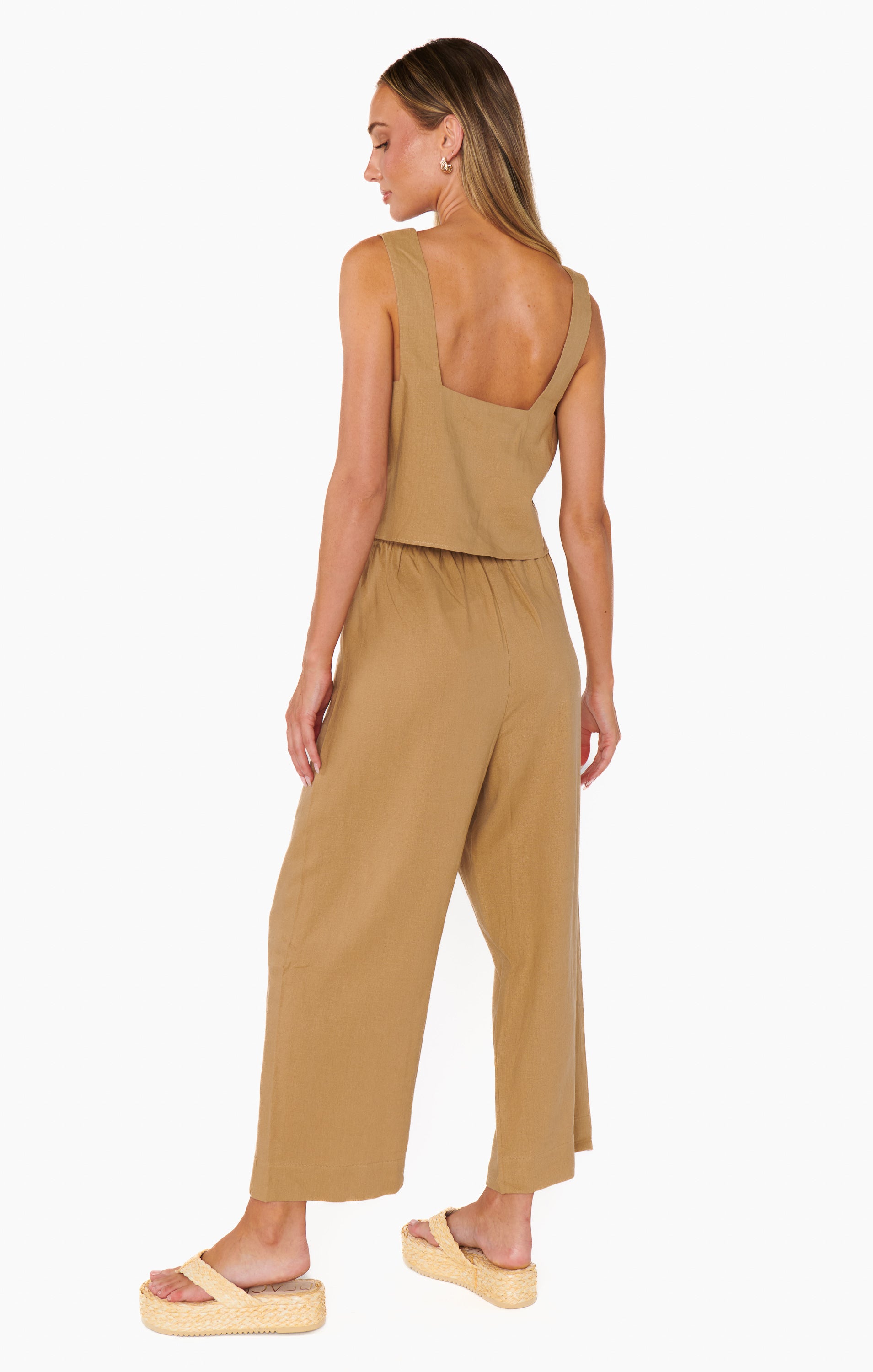 Show Me Your Mumu Tara Crop Top Tan Linen