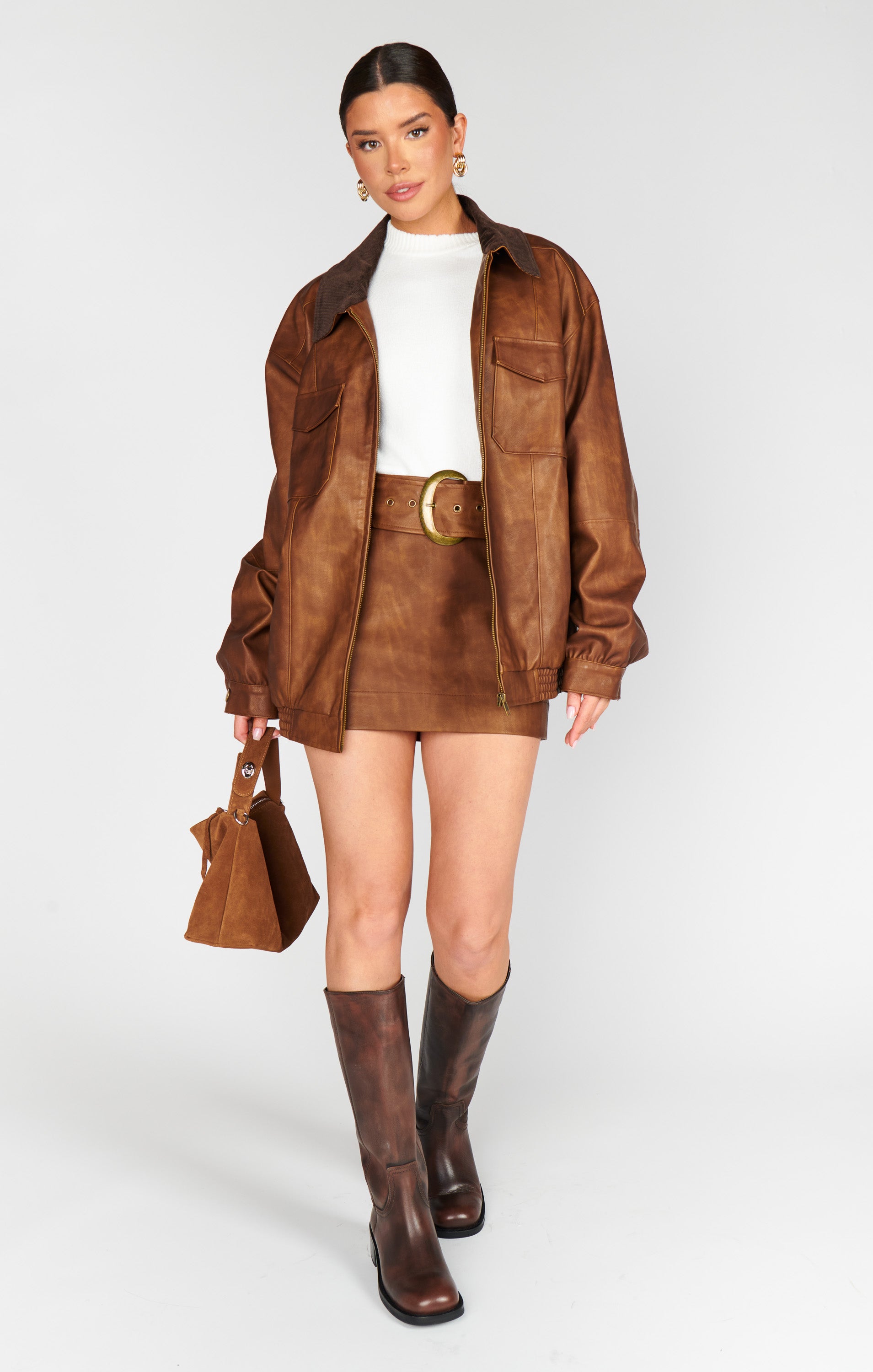 Show Me Your Mumu Maverick Mini Skirt Chestnut Brown Faux Leather