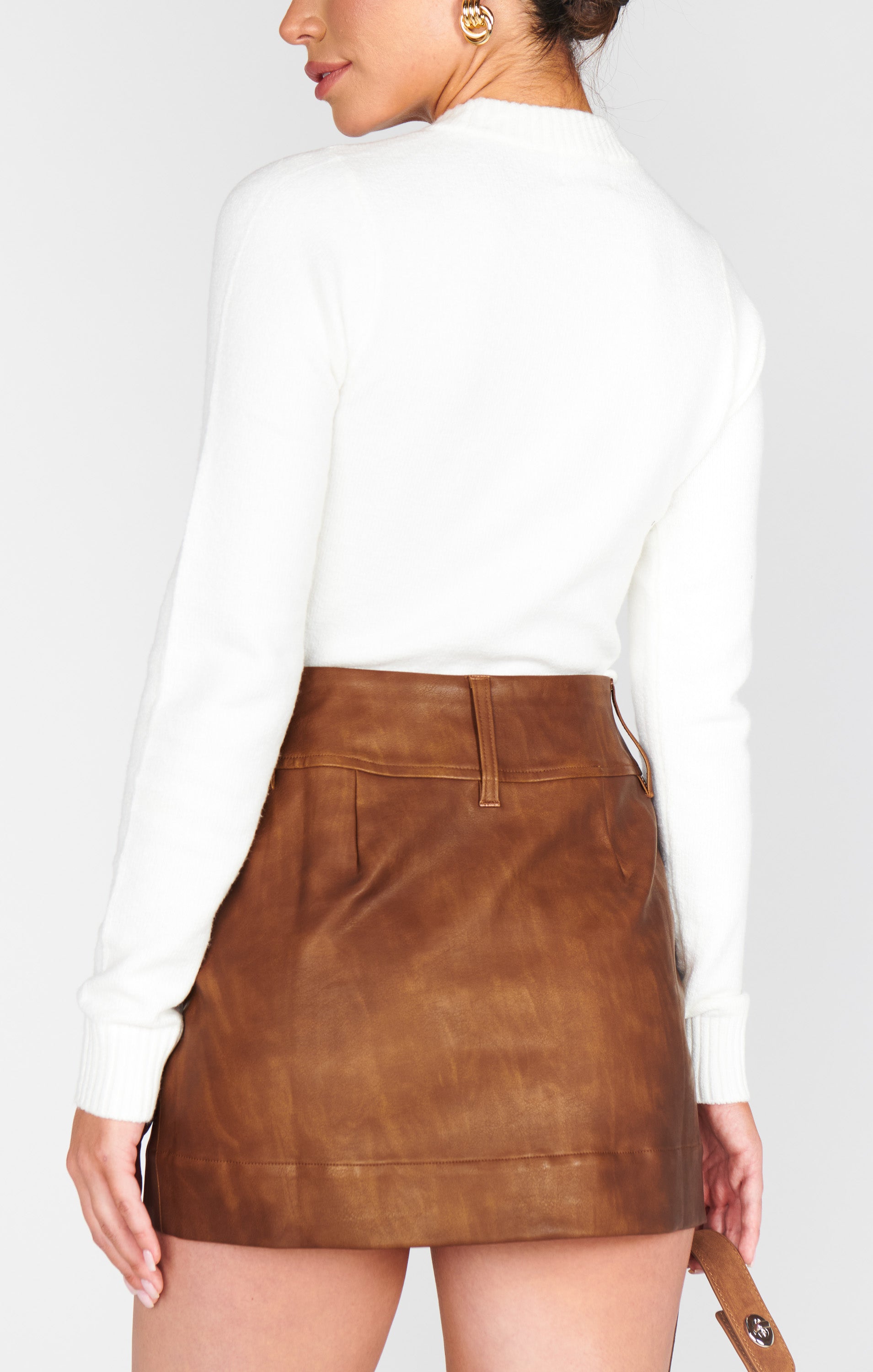Show Me Your Mumu Maverick Mini Skirt Chestnut Brown Faux Leather