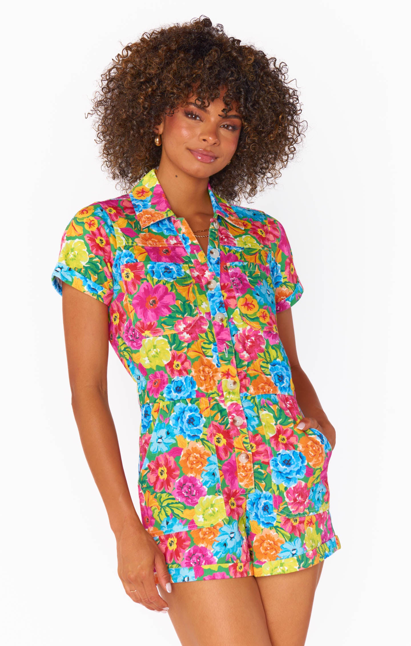 Show me Your Mumu Cannon Romper Bright Floral Soiree Denim