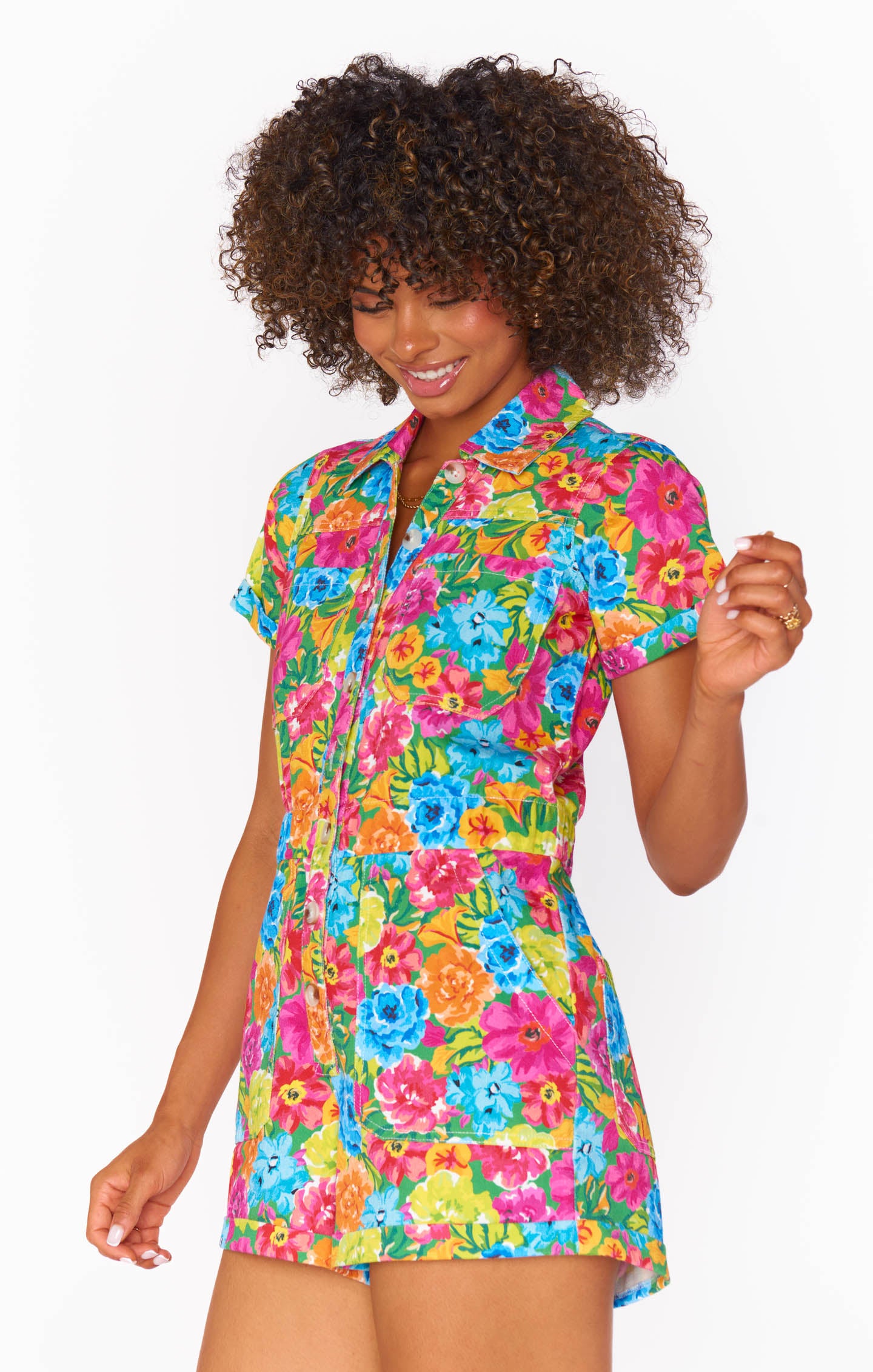 Show me Your Mumu Cannon Romper Bright Floral Soiree Denim