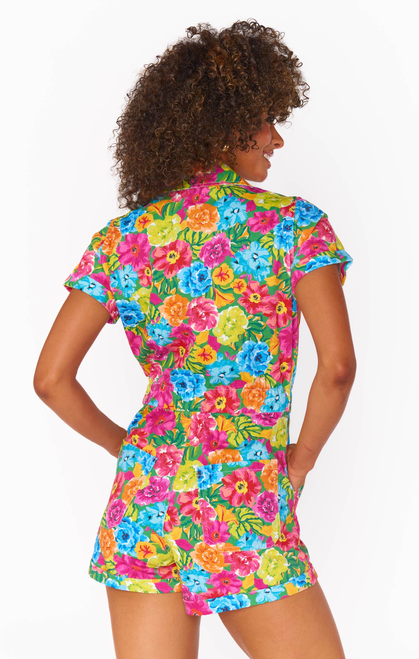 Show me Your Mumu Cannon Romper Bright Floral Soiree Denim