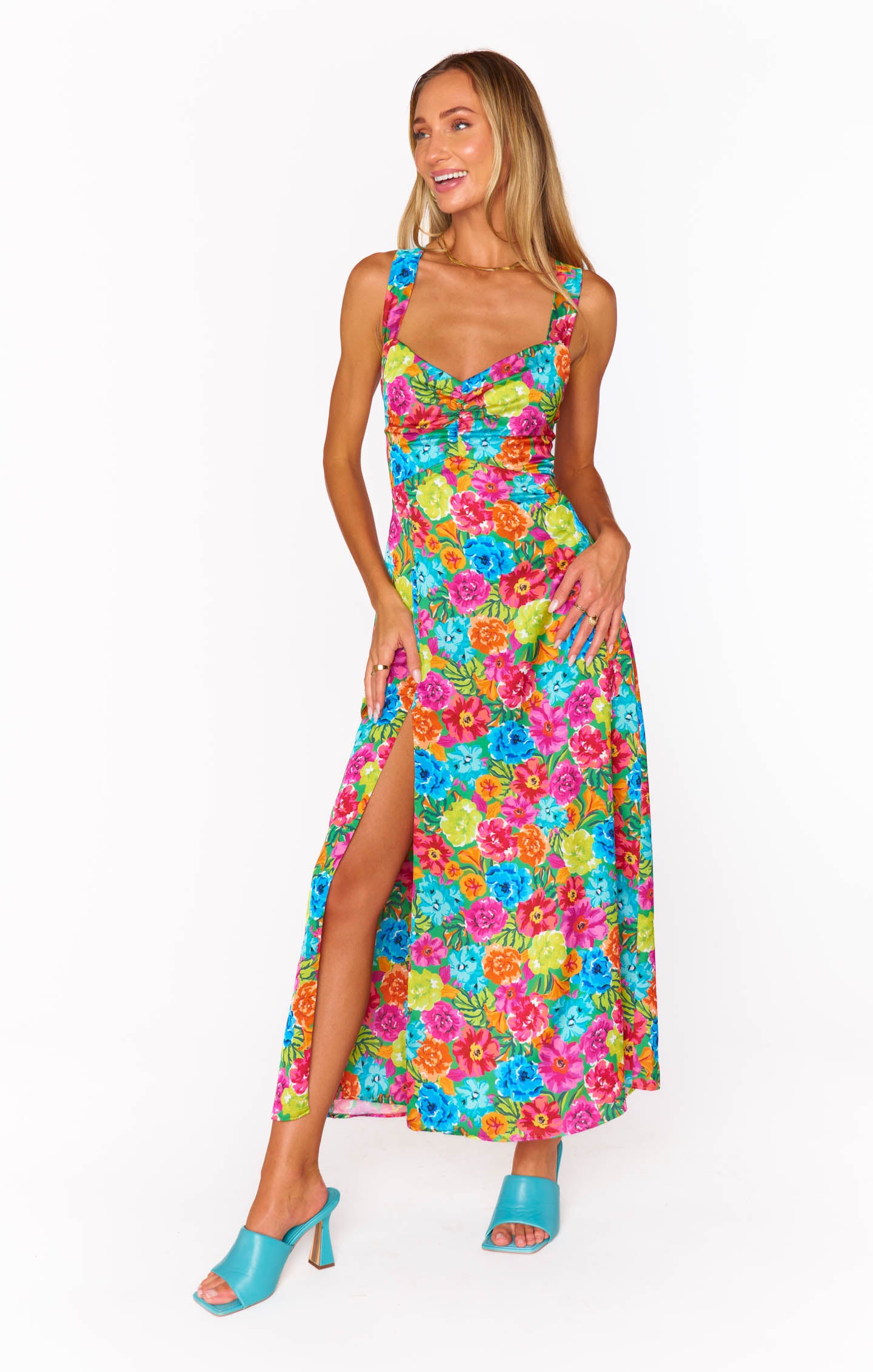 Show me Your Mumu Mina Midi Dress Bright Floral Soiree