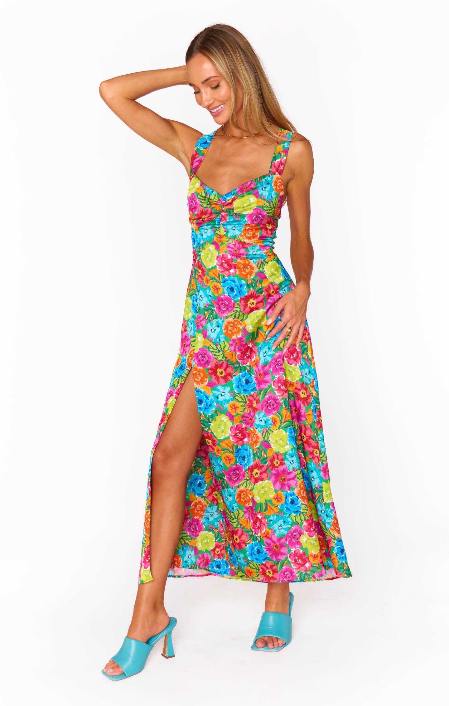 Show me Your Mumu Mina Midi Dress Bright Floral Soiree