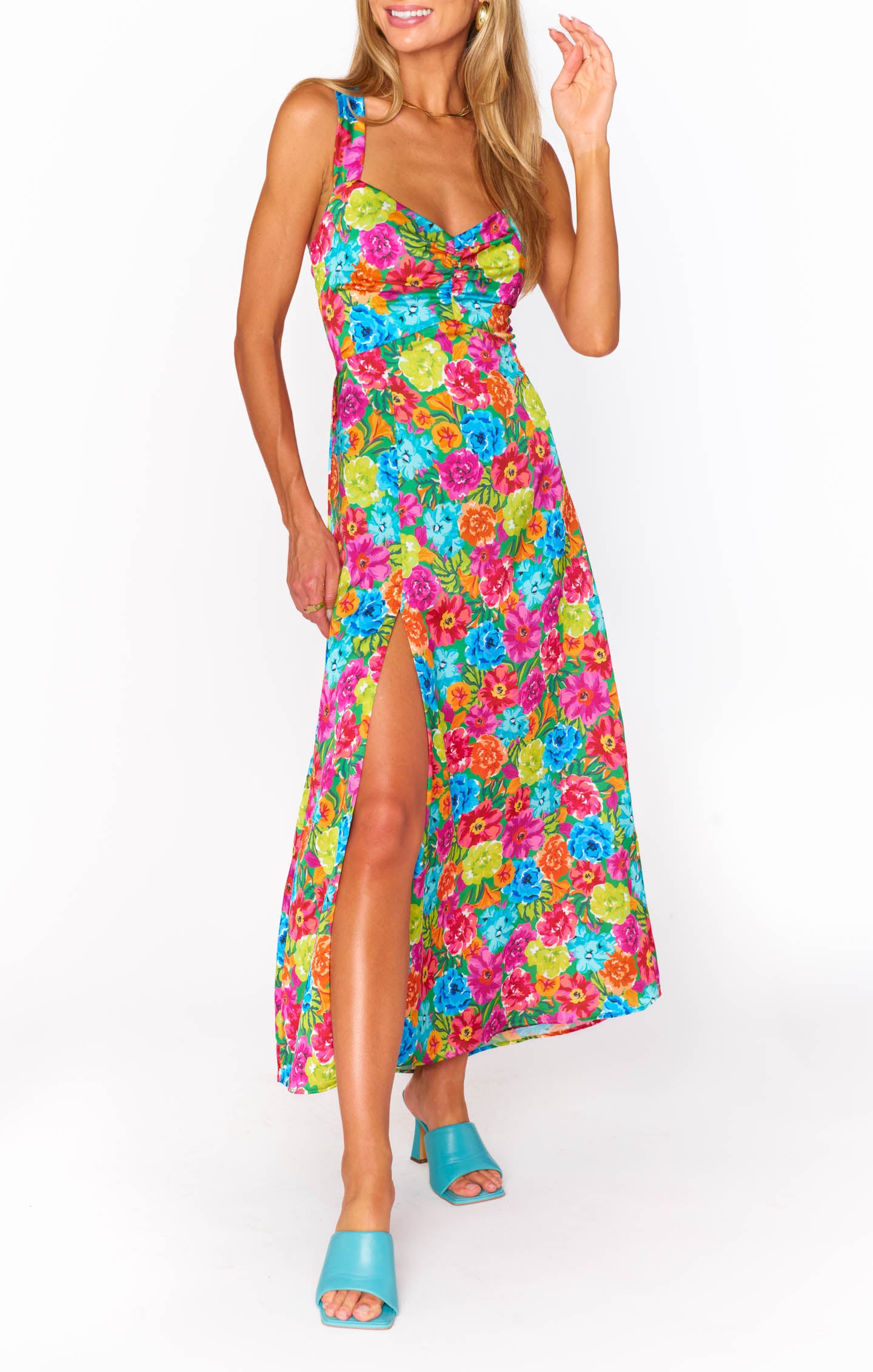 Show me Your Mumu Mina Midi Dress Bright Floral Soiree