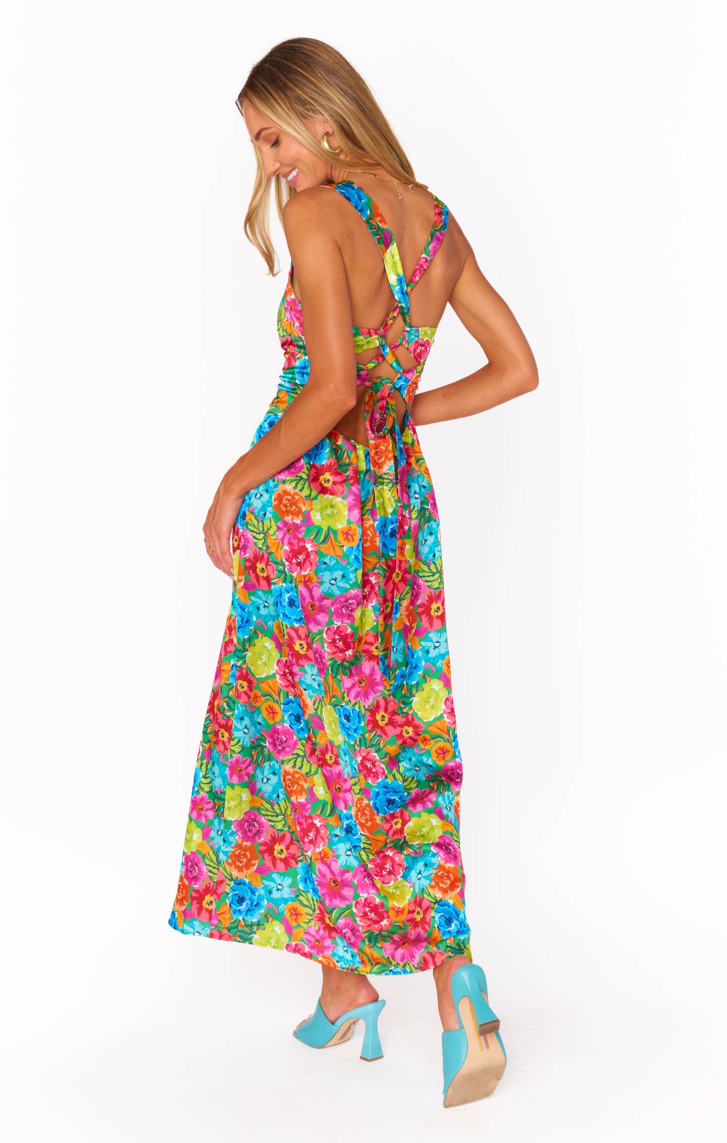 Show me Your Mumu Mina Midi Dress Bright Floral Soiree