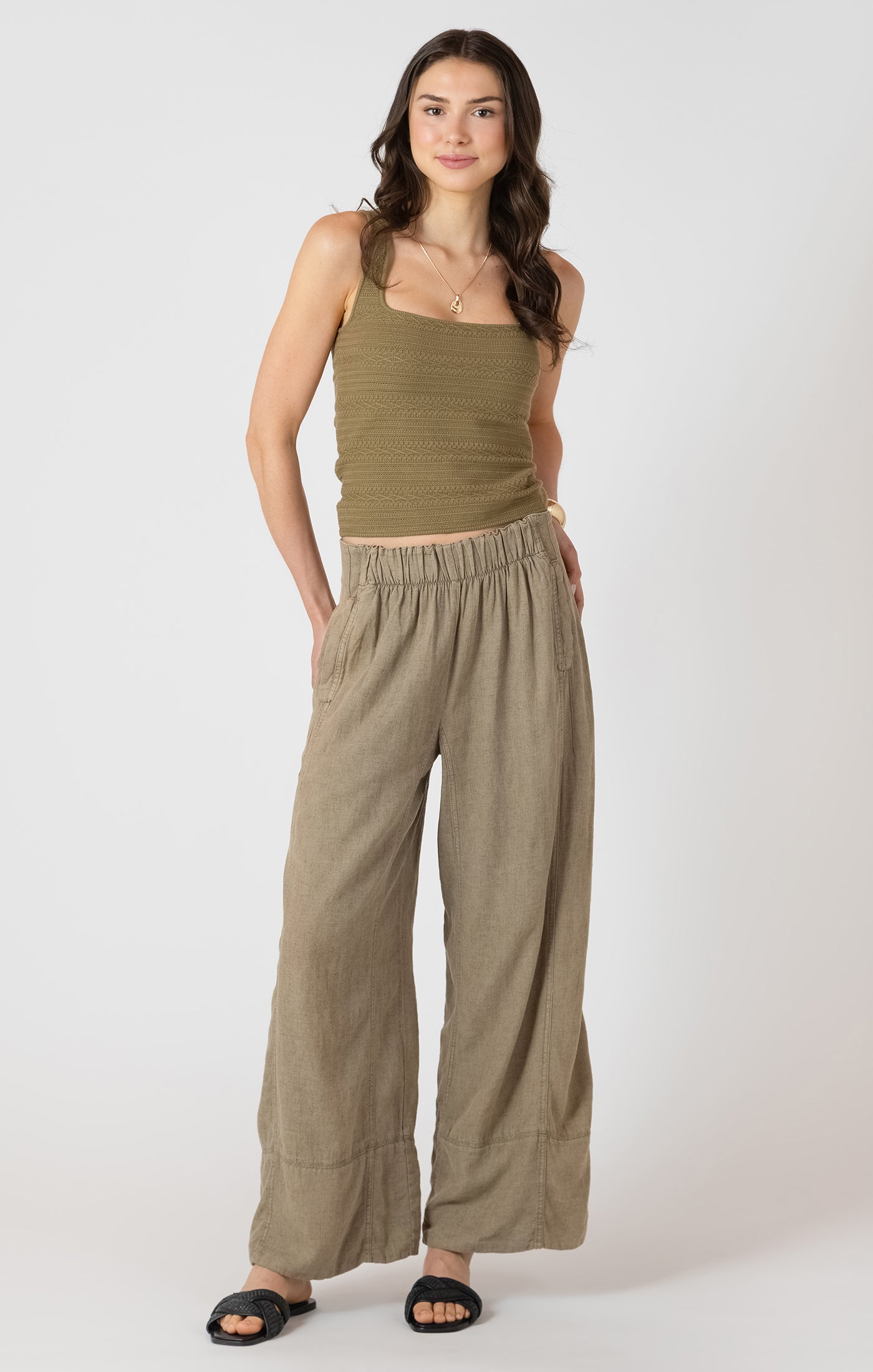 Dex Wide Leg Linen Pant Faded Olive
