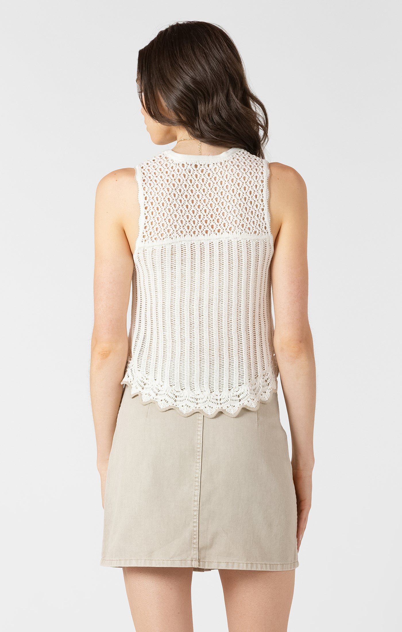 Dex Contrast Trim Open Knit Sweater Tank Vintage Ivory Stone