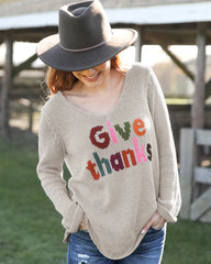 Wooden Ships Give Thanks V Cotton Sweater