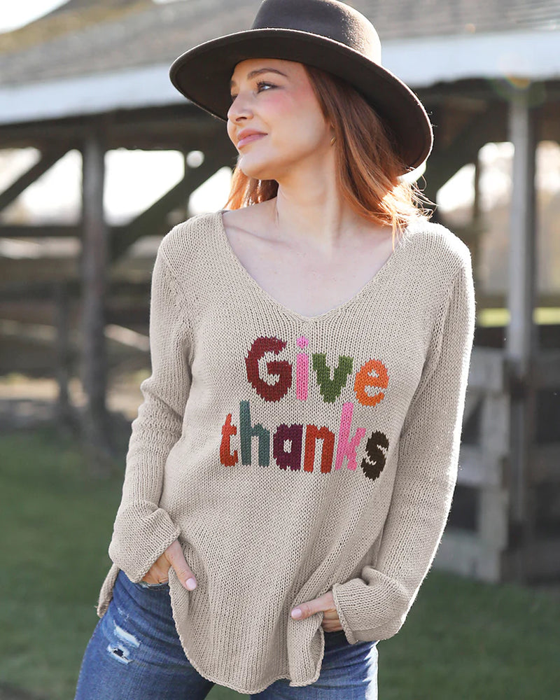 Wooden Ships Give Thanks V Cotton Sweater