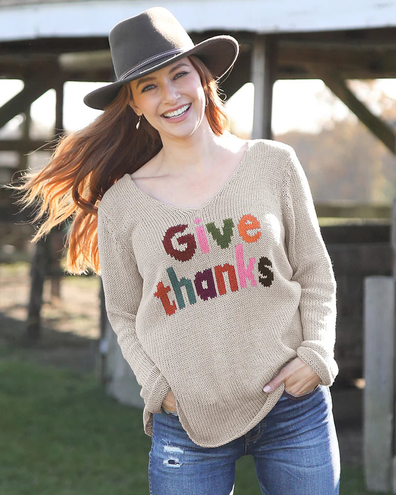 Wooden Ships Give Thanks V Cotton Sweater