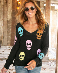 Wooden Ships Multiple Skulls V Cotton Sweater