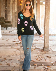 Wooden Ships Multiple Skulls V Cotton Sweater