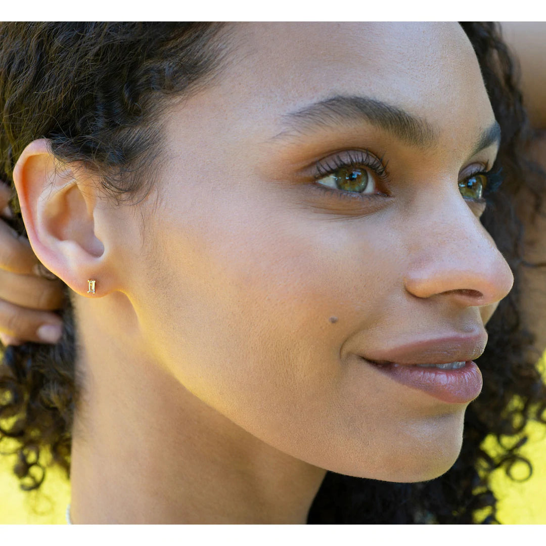 Kris Nations White Topaz Baguette Stud Earrings