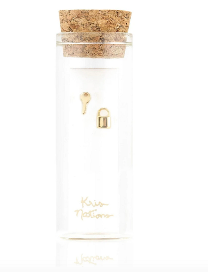 Kris Nations Lock and Key Stud Earrings Gold