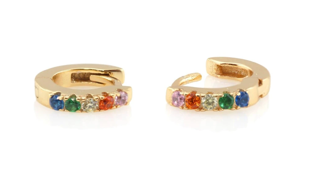 Kris Nations Rainbow Pavé Huggie Hoop Earrings Gold